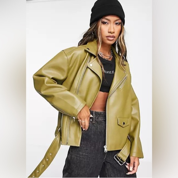 Topshop Olive Green Women's Biker Jacket size 8 - Picture 1 of 7